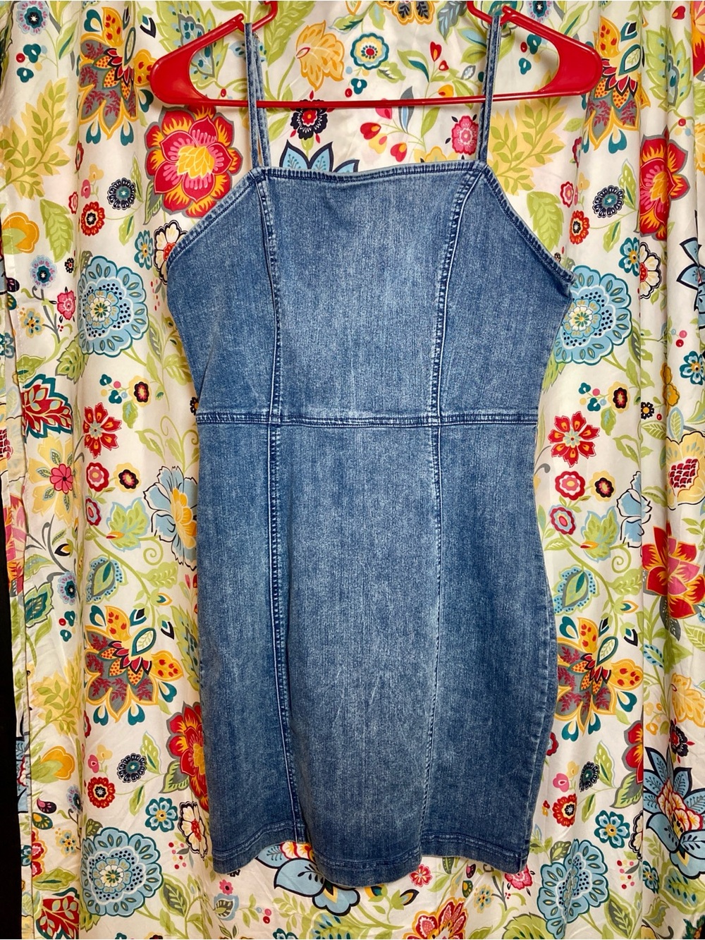 iris Denim Spaghetti-Strap Bodycon Mini Dress Size L